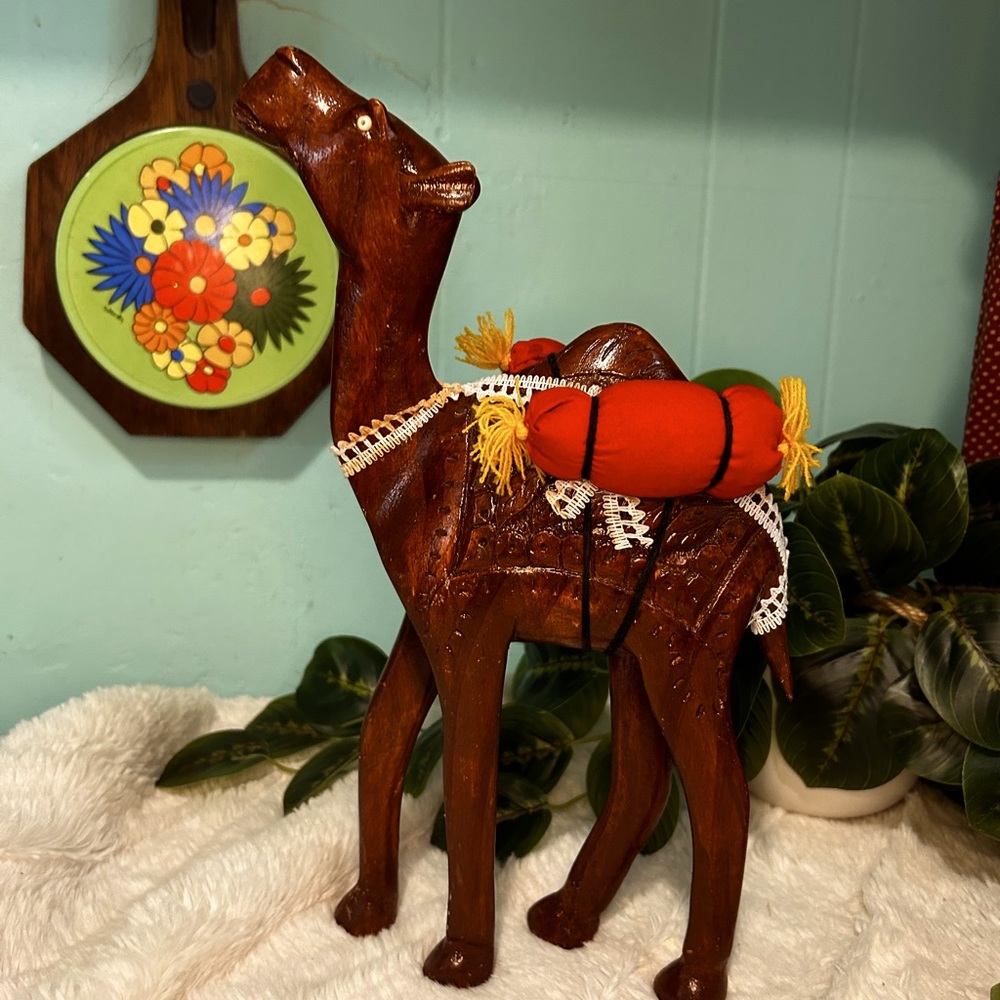 Solid wood carved camel